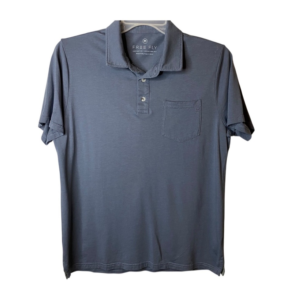 Free Fly Polo Shirt Mens Medium Gray Bamboo Stretch Pocket Comfort Adventure
